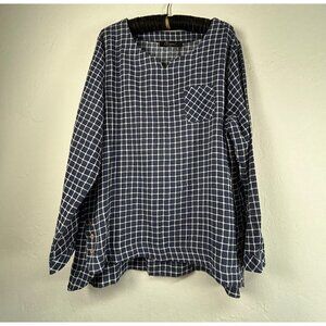 Oneine New Elegance Womens Blouse Top 3XL Plus Navy Blue Check Long Sleeve New